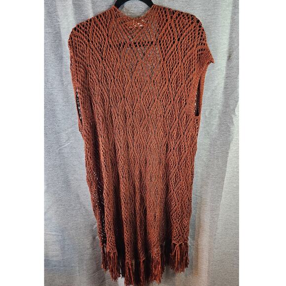Altar'd State Burnt Orange Open Lace Crochet Long Duster Vest Shrug Small - Picture 7 of 7